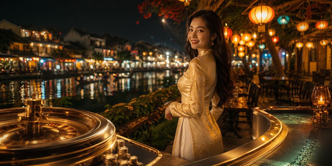 Người phụ nữ mặc áo dài tại Hội An trải nghiệm dịch vụ casino trực tuyến an toàn